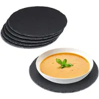 Markenlos Servierplatte aus Schiefer - 6 Stück - rund - 25 cm - beschreibbar - antrazit