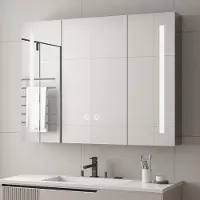 OEM Badezimmer-Spiegel 90 x 70 cm - Breiter Edelstahl - 3 Drehspiegel - LED-Beleuchtung - Dimmbar 3000K/4000K/6500K