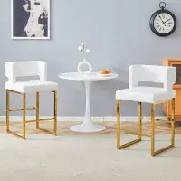 Kein Hersteller Barstuhl 2er-Set, nordisch, quadratisch, Metallbeine, leicht, komfortabel (White+Gold)