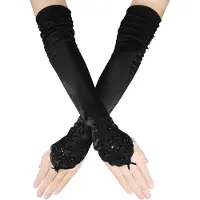OEM Satijnen Handschoenen, Elleboog Lengte, Voor Bruiloft, Theekransje, Maskerade, Zwart