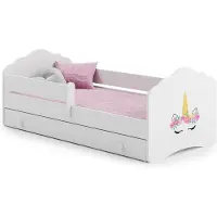 OEM Kinderbett - 140x70 cm mit Aufzug und Geländer - inkl. Matratze und Boden