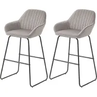 Youjia 2er-Set Barstühle, Barhocker mit Stoffbezug und Schaumstoffpolsterung, Polsterhocker mit Metallbeinen, Grau