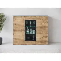 MINIO go for it , Kommode „VEVE“, 120 cm, Vitrine, mit Glasfront, Hochglanzfronten, mit LED-Beleuchtung, Matera / Kastanie Breslau Farbe