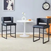 Kein Hersteller Barstuhl 2er-Set, nordisch, quadratisch, Metallbeine, leicht, komfortabel (Black)