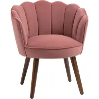 Moonbite Esszimmerstuhl mit lotusförmiger Lehne, gepolsterter Küchenstuhl in Samtoptik, Beine aus Gummibaumholz, bis 110 kg belastbar, Polyester, Rosa