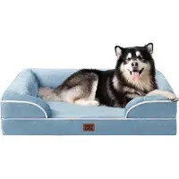 OEM Orthopädisches Hundebett für große Hunde, 132 x 104 x 20 cm, XXL-Hundekissen aus Traumaterial, waschbares Hundekissen, wasserfest und rutschhemmend, Hundebank mit hohem Rand, hellblau
