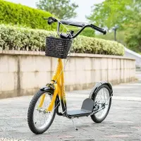 Moonbite Cityroller für Kinder 5–12 Jahre, Tretroller mit abnehmbarem Korb, Doppelbremse, höhenverstellbar, Luftreifen, Metall, Orange