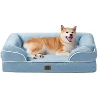 OEM Langes Hundebett für große Hunde, 91x68x15cm, Superhundebett für mittelgroße Hunde, Wasch- und Wetterfeste Hundebox, Antirutschschutz, Hochkant-Hundebett aus hellblauer Qualität.