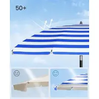 OEM Beachsonnenschirm 160 cm Solarabschirmung 30° ausklappbar in Höhe einstellbar Lagerungsschlauch für Strand Garten ohne Standfest blau-weiß