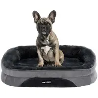 OEM Orthopädisches Hundebett, Hundekissen, vierseitiges Nackenrolkissen, Anti-Slip-Boden, Hundematt, abnehmbar und waschbar, für kleine Hunde, 71 x 53 x 14 cm, dunkelgrau