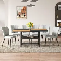 STILVORA Rechteckiges Esstisch-Set mit Staufunktion, Esstisch mit 6 schwarzen modernen,Esszimmerstuhl-Set mit schwarzen Metallbeinen. Geeignet für Wohnzimmer, Essbereich, Küche usw.
