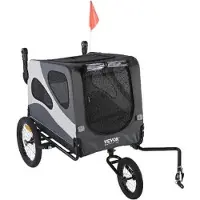 Markenlos Fahrradanhänger für Hunde - Mit Jogger-Funktion - 2-in-1 - Faltbar - Bis 45 kg - XLarge - Grau