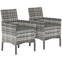 Moonbite 2er-Set Gartenstühle aus Polyrattan, 5 cm dicke Auflagen, Arm- und Rückenlehnen, maschinenwaschbare Bezüge, Stahlrahmen je 120 kg, Rattan, Grau