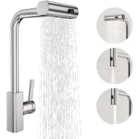 OEM 360-Gradige Drehbare Wasserhahn mit Ausziehbarem Düsenkopf, Hochdruck Wasserhahn, Mischwasserhahn mit 3 Düsen, Edelstahl Wasserhahn, geborstelter Wasserhahn