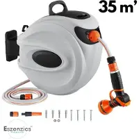 OEM Gartenhose - 35 Meter lang - Wandschlauchbox - 180 Grad drehbar - Starker Aufrollmechanismus - Sprühkopf 9 Stellungen
