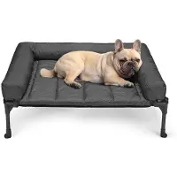 OEM Outdoor Verhoogd Hundebett mit Entfernbarem Blaster, Kühles Verhoogd Hundebett aus Teslin-Mesh für Haus und Garten, Schwarz 81 x 64 x 18 cm