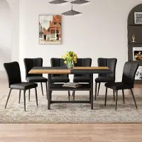 STILVORA Rechteckiges Esstisch-Set mit Staufunktion, Esstisch mit 6 schwarzen modernen,Esszimmerstuhl-Set mit schwarzen Metallbeinen. Geeignet für Wohnzimmer, Essbereich, Küche usw.