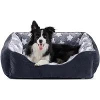 OEM Hundebett für kleine Hunde, Waschbar, Antislip, weiches Hundebett mit aufstehenden Rändern, Hundekissen für Hunde und Katzen, M, 63 x 53 x 20 cm, schwarz/sterne