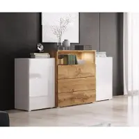 MINIO go for it , Wohnzimmerkommode, "KORFU III" , kommode, 150 cm, mit LED-Beleuchtung, weiß / weiß glänzend / wotan eiche