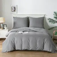 Benza Ibenzoa Premium 3‑teiliges Bettwäsche-Set 200 x 200 cm, 100% Baumwolle, extra weich & atmungsaktiv, grau – Bettbezug + 2 Standard-Kissenbezüge, 30 cm Einstecktiefe
