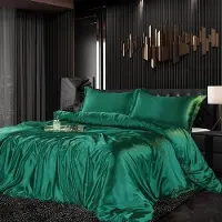 OEM Einfaches Satin-Bettwäsche-Set 135x200cm, 2-teilig, dunkelgrün, Silky Touch, glatt,