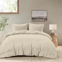 OEM Beige-Microvezel-Bettwäsche 260x240 cm - 2 Kissenbezüge 65x65 cm -
