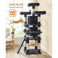 OEM Gigantischer Katzenturm mit 3 zusätzlichen Sitzplätzen - Katzenfelsen - Kätzchenkasten - Katzenspielgerät mit 2 Kuschelräumen - dicken Felltürmen - extra Krabbenleiter - Wildhaarkatze - 172 cm