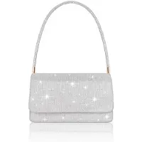 OEM Silberner Clutch, Glitzernder Damenbeutel Klein mit 2 Kompartimenten, Paillettenabendtas mit Handgriff, eleganter Silberner Schultas Damen für Gala, Hochzeit, Fest