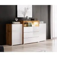 MINIO go for it , Kommode "KORFU III", Wohnzimmerkommode, 150cm, mit LED-Beleuchtung, Wotan / Weiß Glänzend Farbe