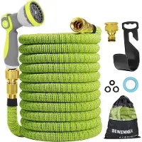 OEM Gartenschlauch mit Erweiterbarer Wasser-Verlängerung, einschließlich 10-Funktionen-Wasser-Strahl-Mundstück mit massivem Messing-Kopf und 15 m grüner Leitung.
