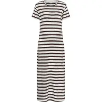 Kaffe Midikleid "Damen Kleid KAellen", Damen, Gr. XS, N-Gr, weiß (chalk, chocolate braun stripes), Obermaterial: 45% Polyester PES. 25% Baumwolle CO. 25% Viskose CV. 5% Elasthan EL., Kleider Midikleid