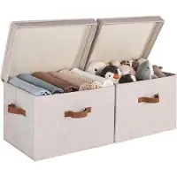 OEM Opbergsystem mit Deckel 2er-Set – Große Stofftaschen mit Griffen – dekorative Opbergsysteme für Schränke und Täfelungen – Braun