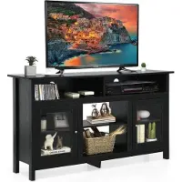 OEM Holztv-Kast für 65-Zoll-TVs, 2-in-1 TV-Ständer & Kaminofen, 18-Zoll-Elektrokamin, TV-Lowboard, Sideboard, Wohnzimmer-Kommode aus Holz, 147 x 40 x 81,5 cm, schwarz