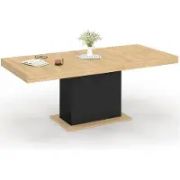 OEM Expansibles Esszimmertisch 160-200 cm – Moderne Rechteckige Esszimmertisch für 6 bis 10 Personen – Hölzerner Tischblatt mit Schwarzem Mittelpfosten – Design-Tisch für Küche und Esszimmer
