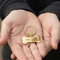 Yoursurprise Personalisierter Schlüsselanhänger - Foto - Knochen - Gold