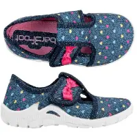 3F Mädchen Hausschuhe Super Flexible bar3foot Jeans mit Herz, Blau 30