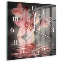 Drukarnia Piga Tulup Glasuhr Wanduhr Küchenuhr Echt-Glas 30x30 cm Modern Dekorativ Geräuschlos Weiße Zeiger - Orchidee