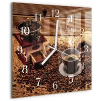 Drukarnia Piga Tulup Glasuhr Wanduhr Küchenuhr Echt-Glas 30x30 cm Modern Dekorativ Geräuschlos Weiße Zeiger - Kaffeebohnen