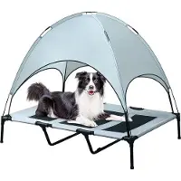 OEM XL-Hundebett, erhöht und mit Überdach, langlebiges 1680D Oxford-Tuch, Hundebett für Camping oder Strand, mit separatem Tragebeutel, Silber