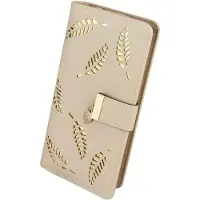 OEM Beige-Leder-Portemonnaie mit mehreren Kartenfächern und zwei Falten