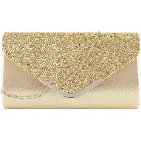 OEM Satinkleidtasche für Damen - Accessoires - Schulranzen - Hochzeitsoutfit - Chic - Vintage - Silberne Schmuckkette - Gesellschaftsschmuck - goldener Glanz
