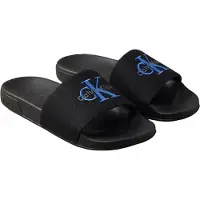 Calvin Klein Badepantolette "ESS SLIDE CV WN", Damen, Gr. 38, Textil, schwarz (schwarz, dunkelblau), unifarben, Basic, Schuhe Badepantolette, Strandschuh, Flat mit CK-Stickerei