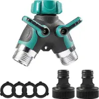 OEM Gartenhose Doppelsplitter Y-Verbindung 2-fach Stahlkörper Robuster Connector, Wasserhahnadapter mit 2 Schnellkupplungen und 4 Gummi-Enden für Außenbereich und Wasserschlauchverbindung