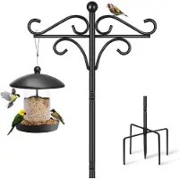 OEM Gartenständer und Hängeständer, 157 cm Gartenständer für Gartenfütterer, Standard mit 2 Metallhaken, freistehend, schwer, für Leuchten, Pflanzen, schwarz, 1