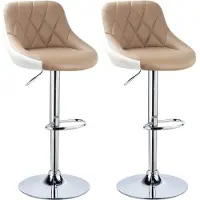 Bolt Happyment Barhocker Portu – 2er Set – Beige – Barhocker – Küchenstuhl – Barstuhl mit Rückenlehne – Kunstleder – Höhenverstellbar – Ergonomisch
