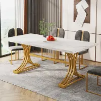 Tribesigns Esstisch für 4 bis 6 Personen, 160 x 80 x 75cm moderner Küchentisch mit Tischplatte aus Kunstmarmor und stilvollen Metallbeinen, Weiß