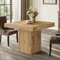 Tribesigns Esstisch für 4 Personen, 100*100 cm Esstisch im Bauernhaus-Stil für kleine Küchen mit stabilem Säulenfuß für die Küche, das Esszimmer,Natur