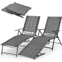 GIANTEX Outdoor Liegestuhl 2er Set, Garten Sonnenliegen mit verstellbarer Rückenlehne und Fußstütze, Outdoor klappbare Liege, Grau
