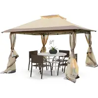 GIANTEX 3.6x3.6m Pavillon, Wasserdichter, sonnengeschützter Gartenpavillon, wetterfestes Doppeldach-Pavillonzelt mit Netzwänden, Rollentasche, Sandsack, Seil