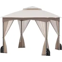 GIANTEX 3 × 3 m Pavillon, Grillpavillon mit Moskitonetz, wasserabweisender Pavillon mit Doppeldach, mit Metallrahmen, 8 Bodenpfählen, 4 Sandsäcken